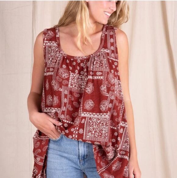 NATURAL LIFE Tops - NWT Natural Life Boho Swing Tank XS/S Red Paisley Patchwork High Low Top
